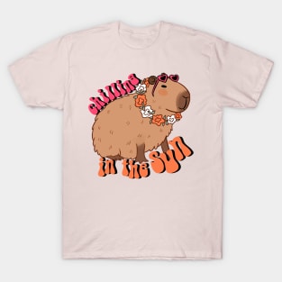 Chilling in the sun a fun capybara ready for summer vacation T-Shirt